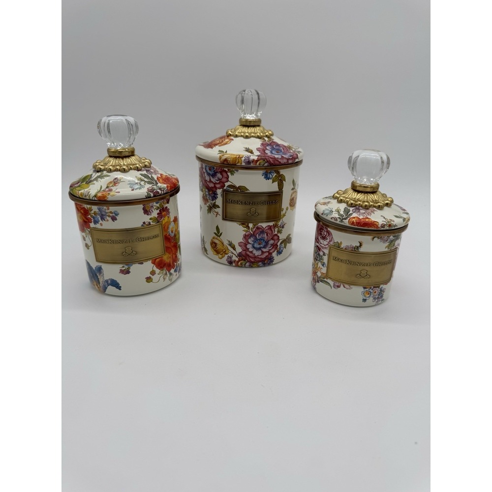Mackenzie-Childs White Flower Market Canisters Set Of 3 Lightly Used